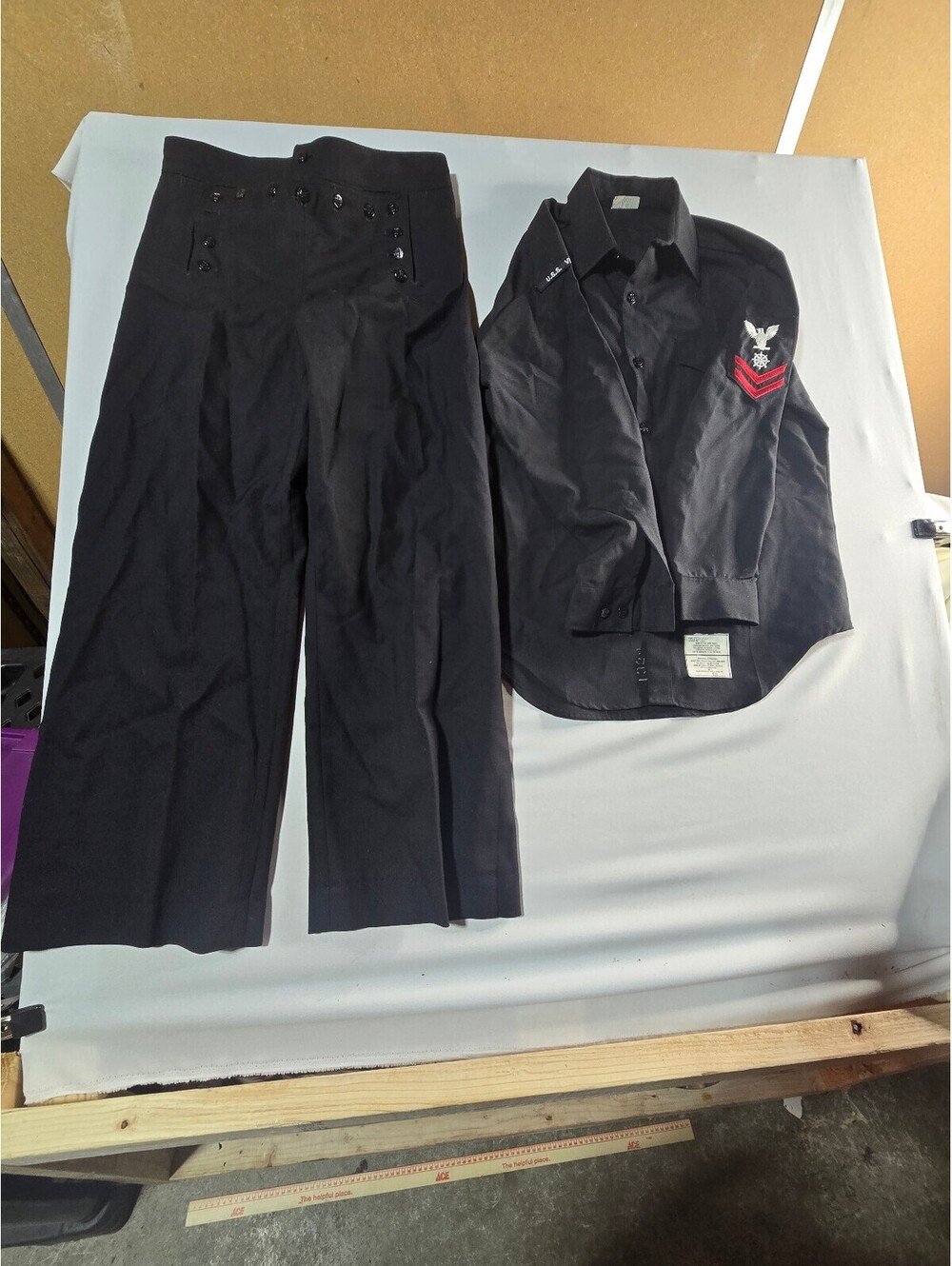 Vintage US Navy Dress Blue Uniform Set USS Vincennes Size 16.5 Cracker Jack